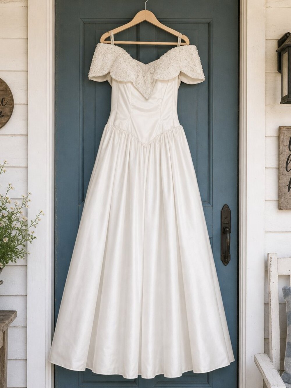 1990 Mike Benet Original White Silk Off Shoulder Ballgown